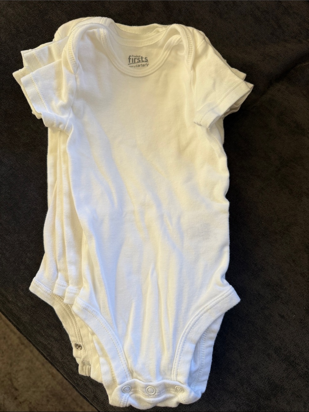 6 Carter's White Short-Sleeve Baby Bodysuits NWOT
